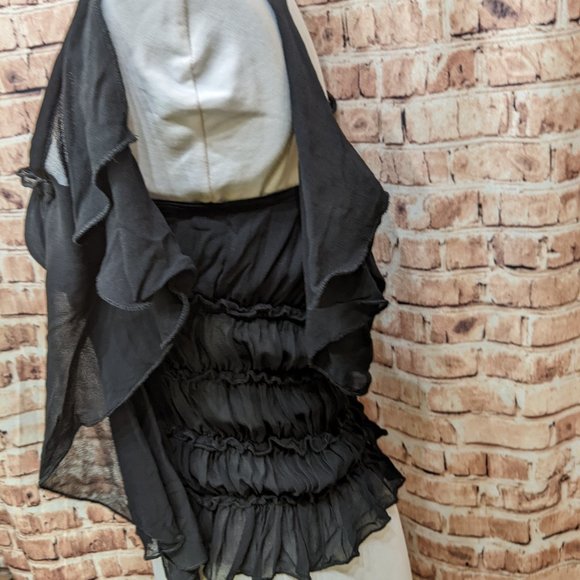 Chiffon Ruffle Blouse Black Elastic Off Shoulder Blouse No Tags Size XS - Picture 3 of 5